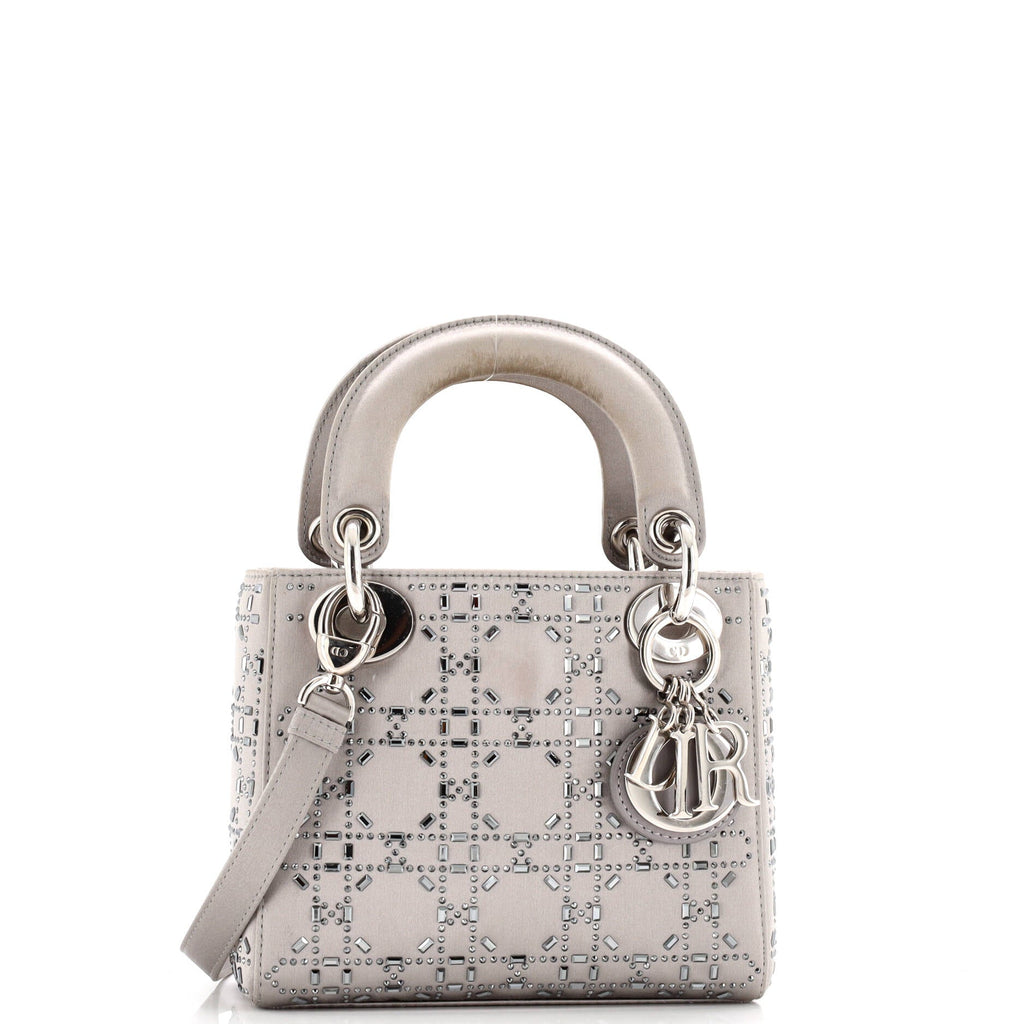 Lady Dior Bag Crystal Embellished Cannage Quilt Satin Mini