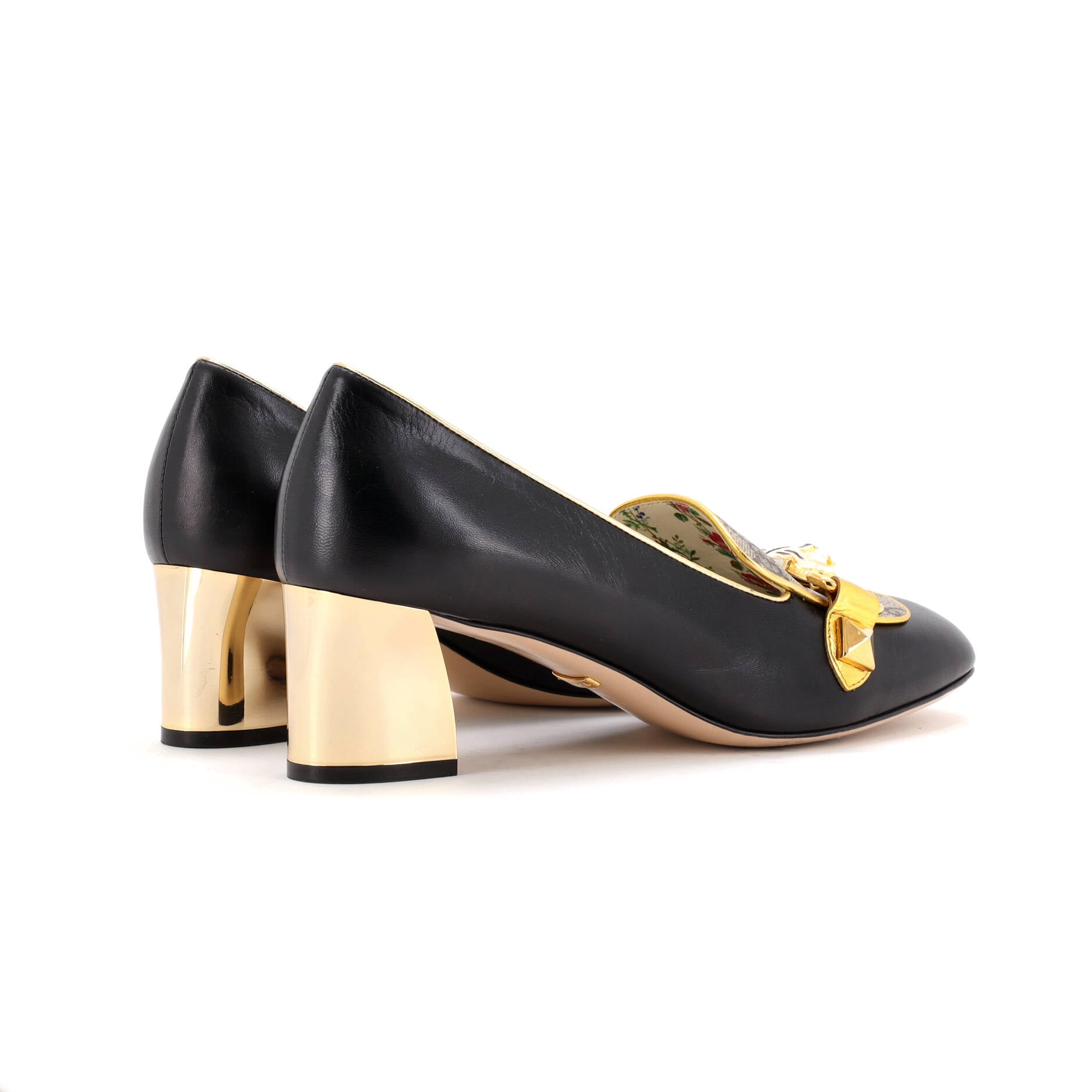 Women's Tiger Head Heeled Loafers Leather and GG Coated Canvas