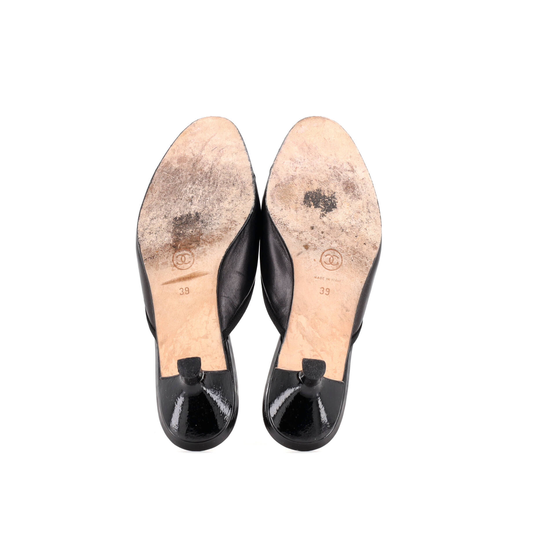 Women's CC Cap Toe Heeled Mules Leather with Patent