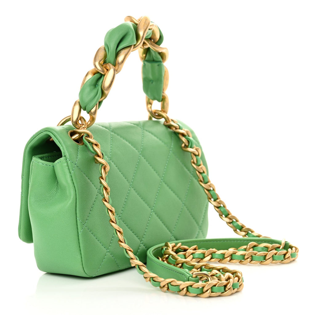 Shiny Lambskin Small Chain Is More Flap Green