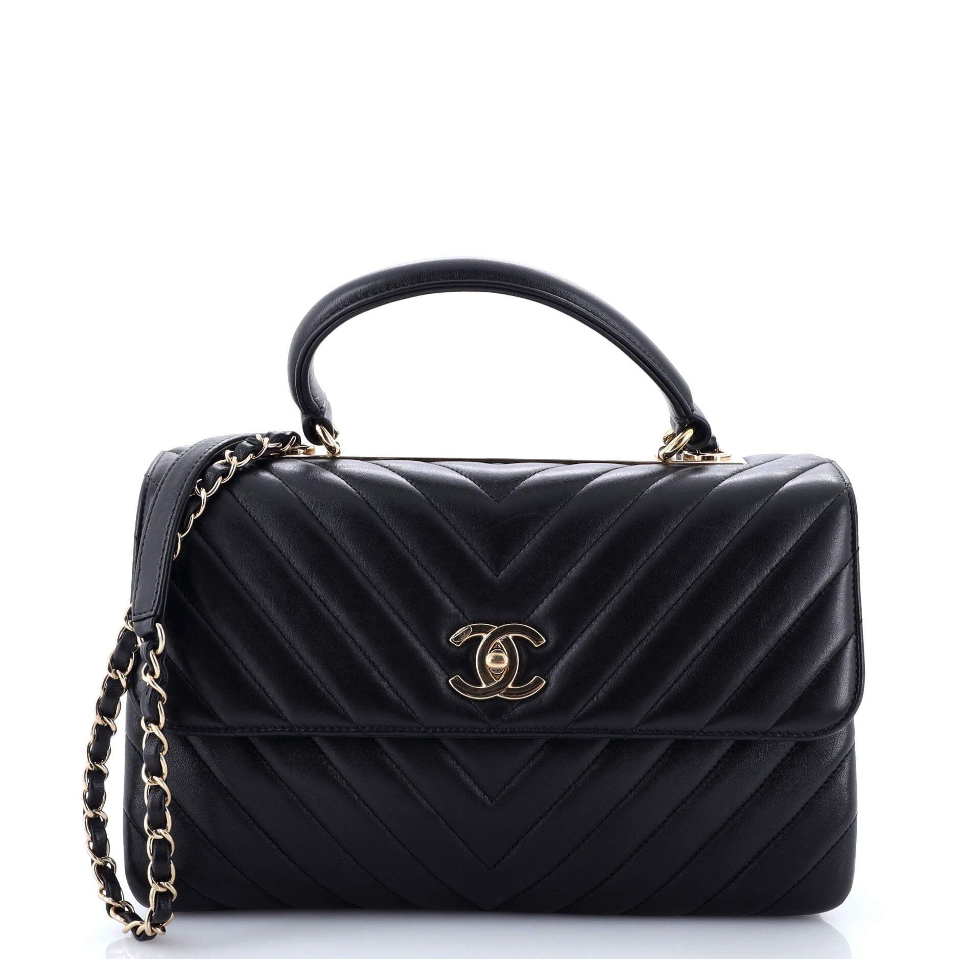 Trendy CC Top Handle Bag Chevron Lambskin Medium