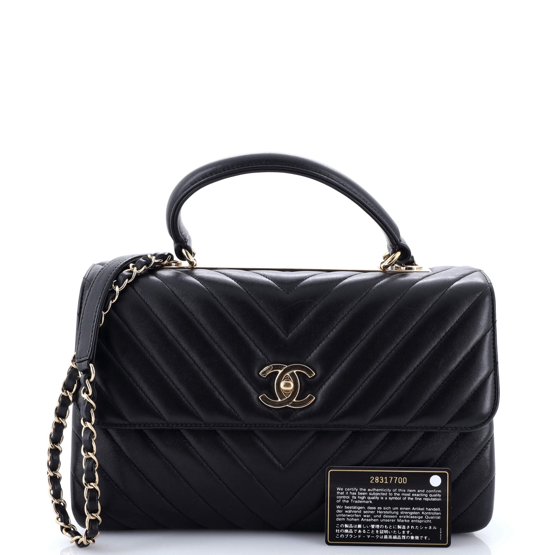 Trendy CC Top Handle Bag Chevron Lambskin Medium