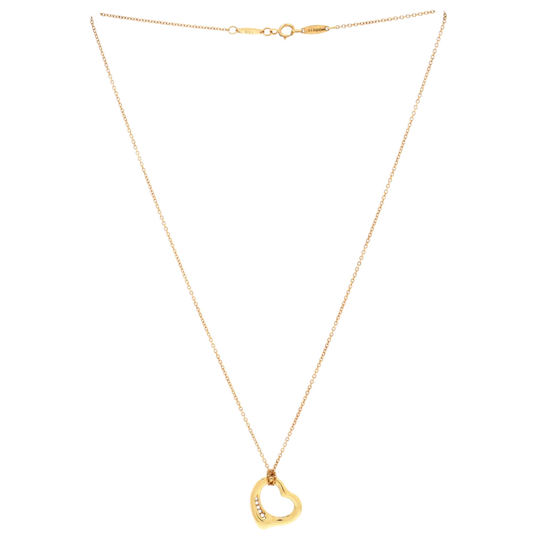 Elsa Peretti Open Heart 5 Diamonds Pendant Necklace 18K Yellow Gold and Diamonds