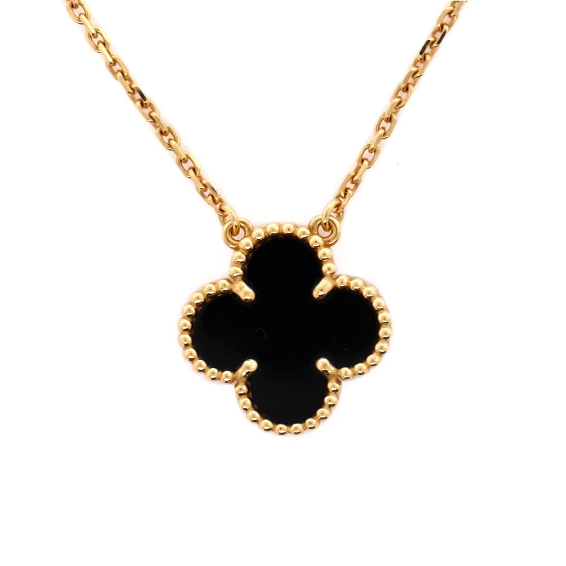 Vintage Alhambra Pendant Necklace 18K Yellow Gold and Onyx