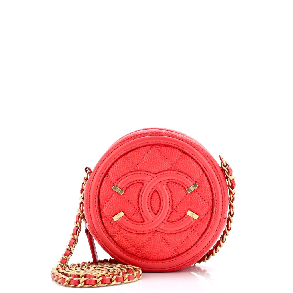 Filigree Round Clutch with Chain Quilted Caviar Mini