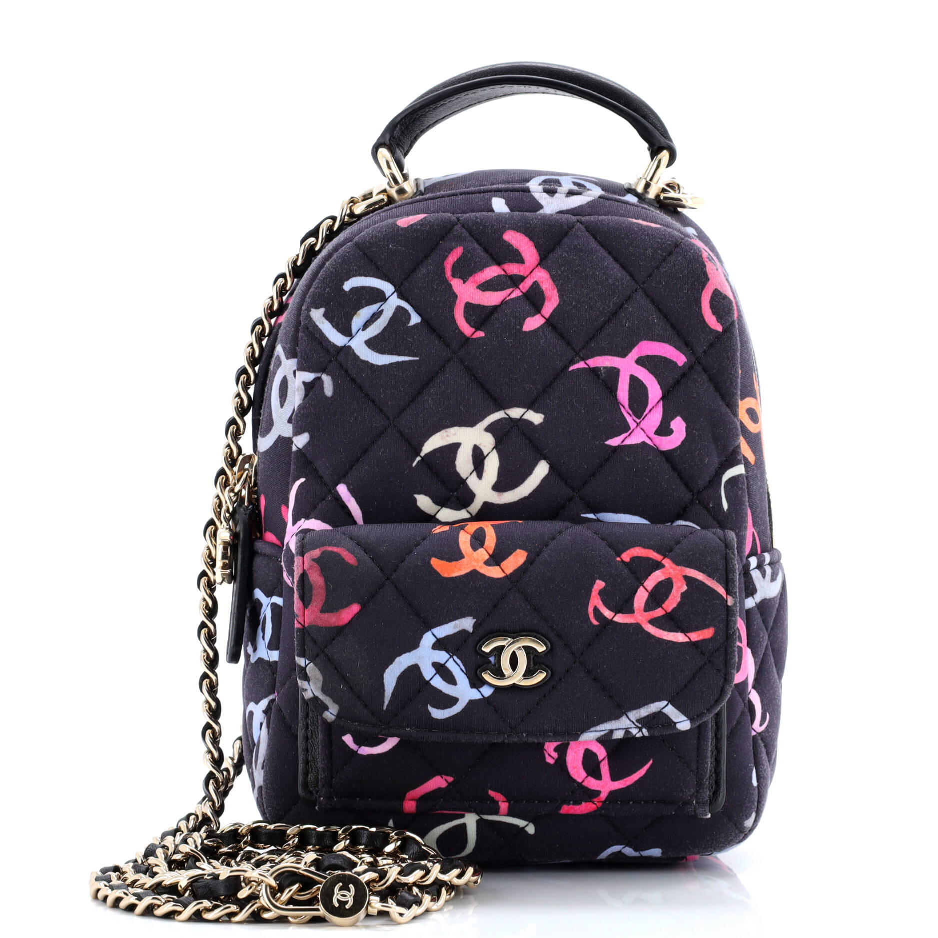 Classic CC Chain Pocket Backpack Quilted CC Printed Fabric Mini