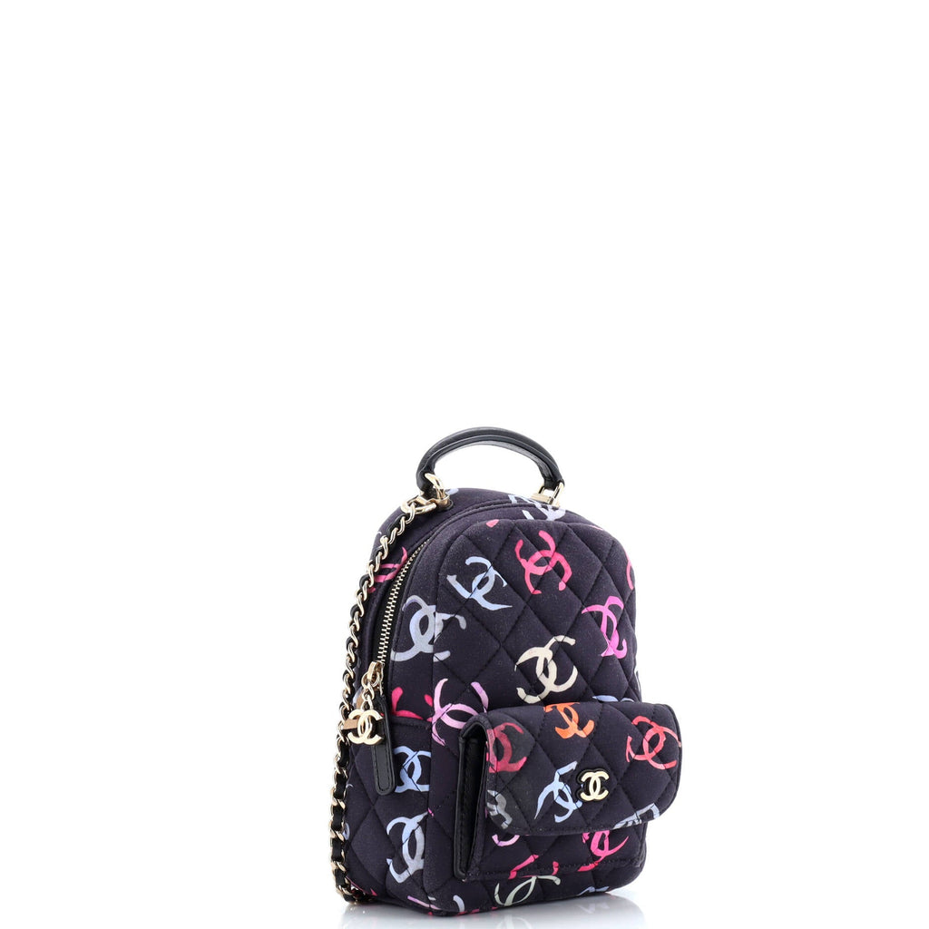 Classic CC Chain Pocket Backpack Quilted CC Printed Fabric Mini