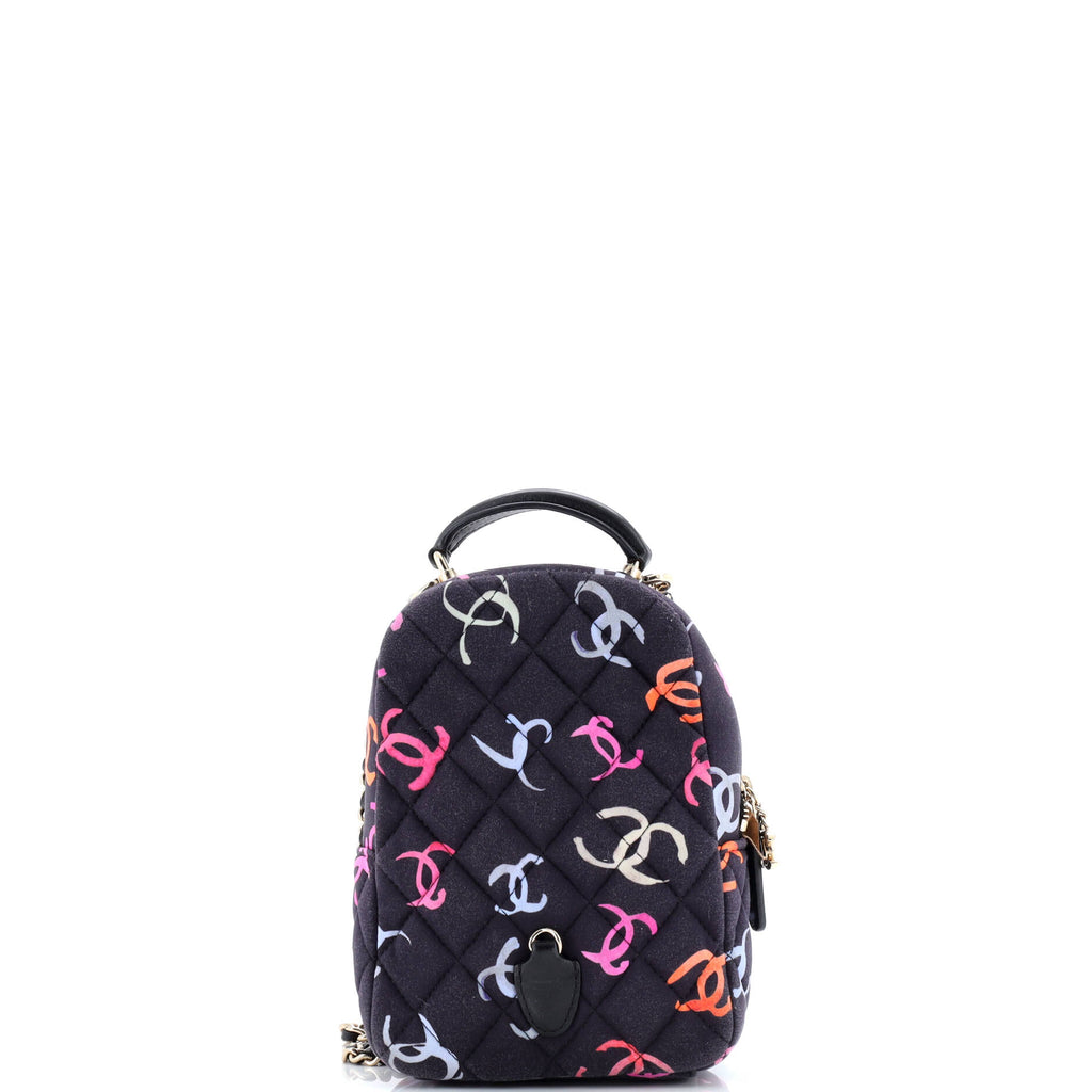 Classic CC Chain Pocket Backpack Quilted CC Printed Fabric Mini