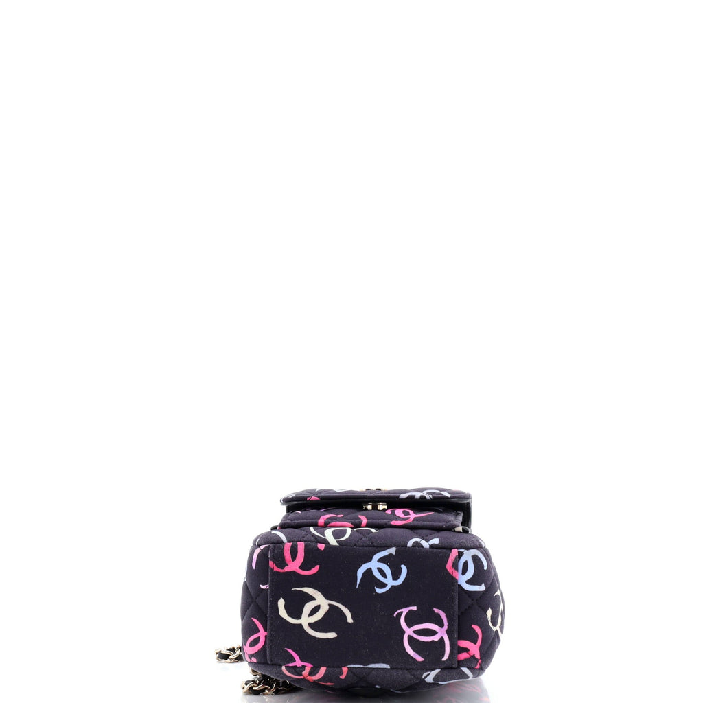 Classic CC Chain Pocket Backpack Quilted CC Printed Fabric Mini
