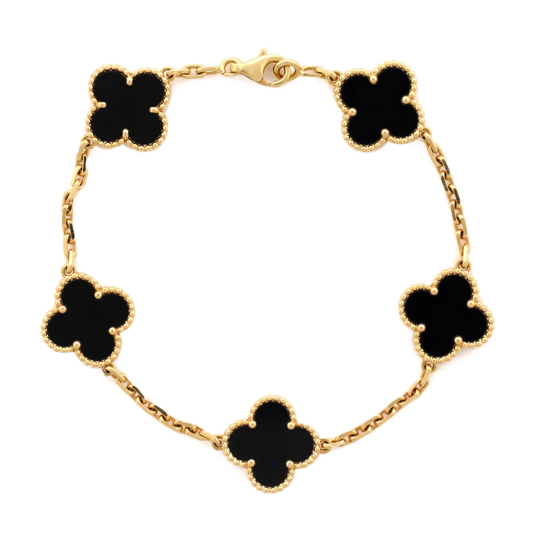 Vintage Alhambra 5 Motifs Bracelet 18K Yellow Gold and Onyx