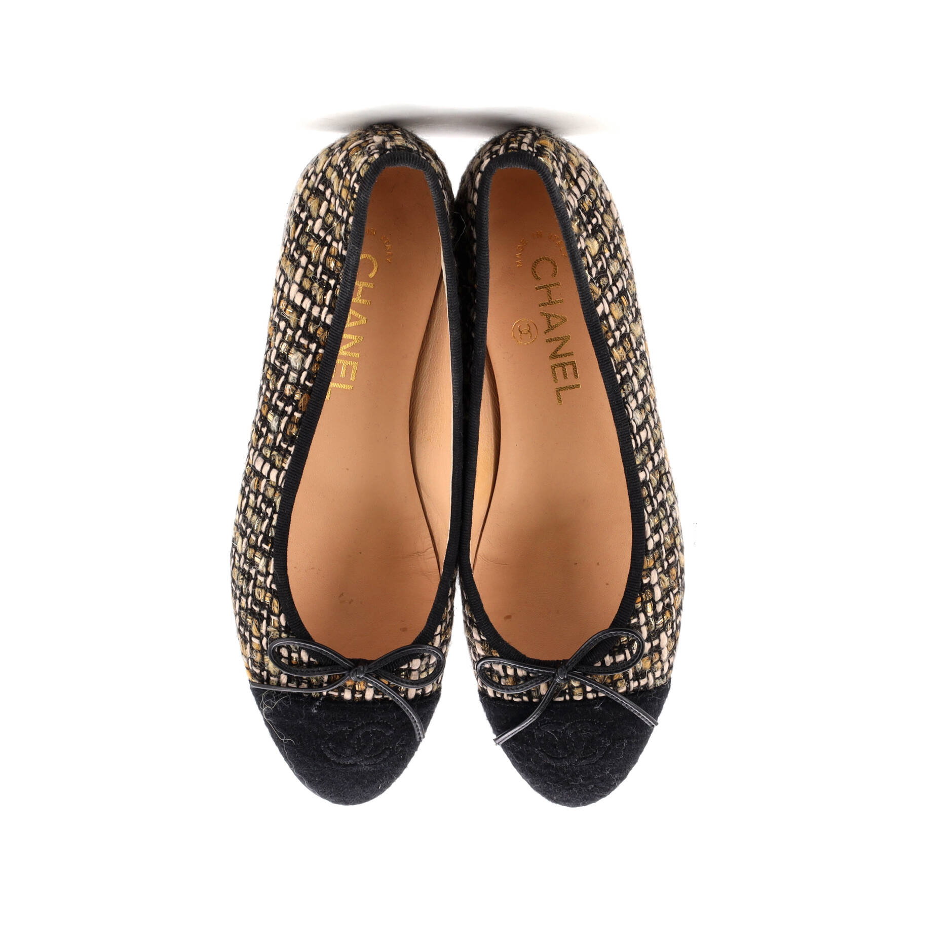 Women's CC Cap Toe Bow Ballerina Flats Tweed with Wool