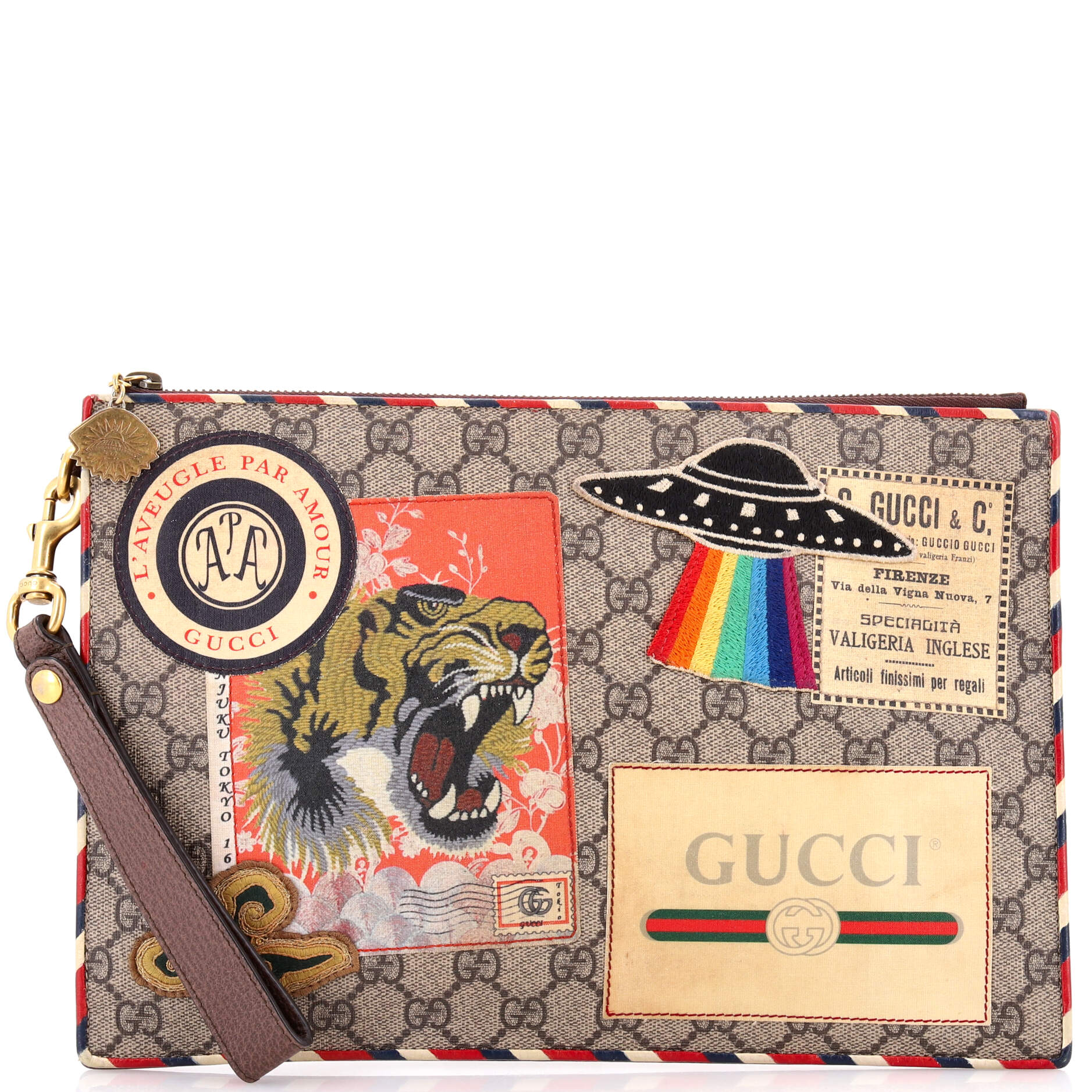 Courrier Pouch GG Coated Canvas with Applique