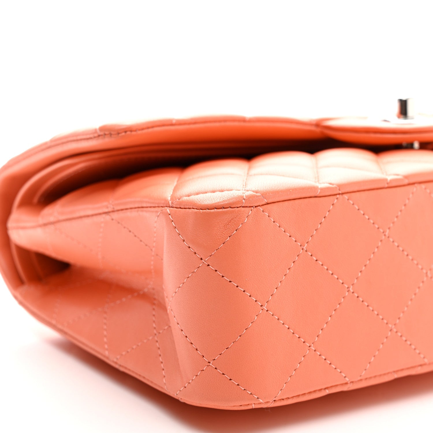 Lambskin Quilted Medium Double Flap Orange