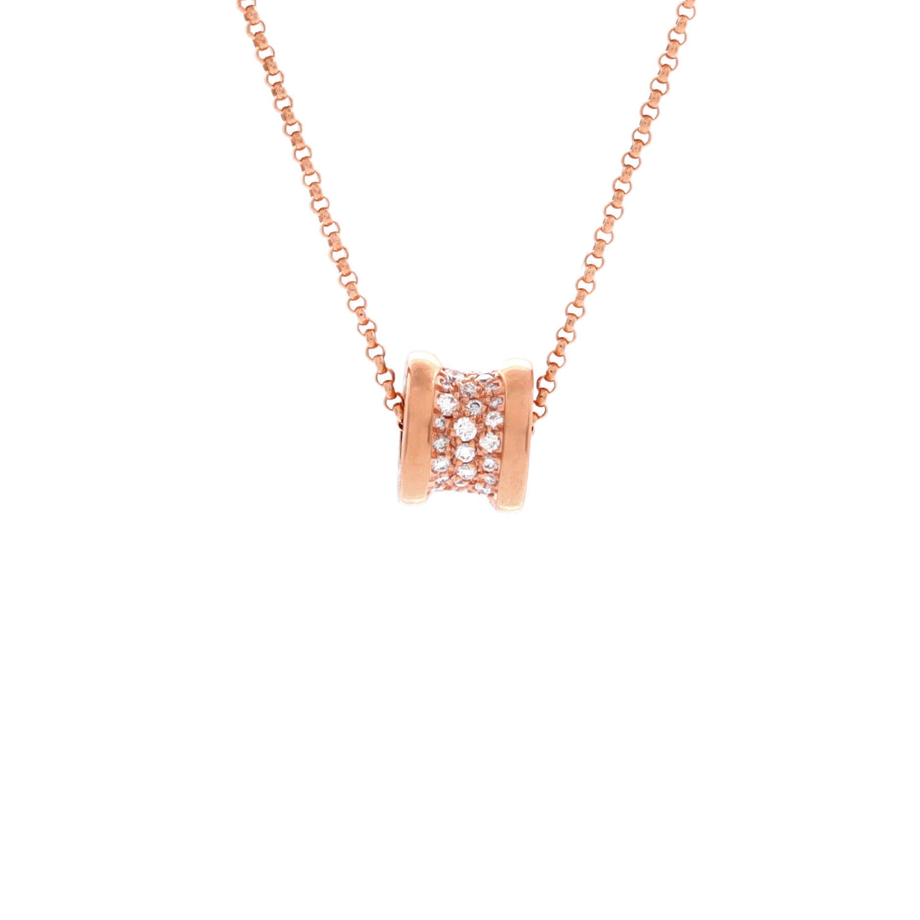 B.Zero1 Pendant Necklace 18K Rose Gold with Pave Diamonds Mini