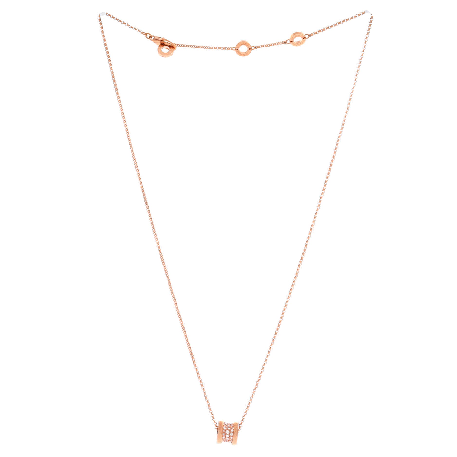 B.Zero1 Pendant Necklace 18K Rose Gold with Pave Diamonds Mini