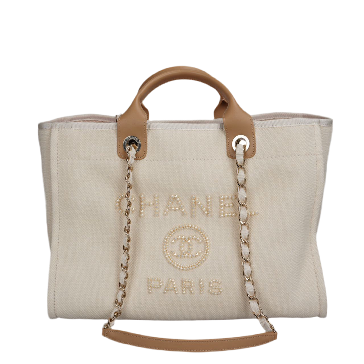 Chanel Deauville Pearl Tote Beige white medium