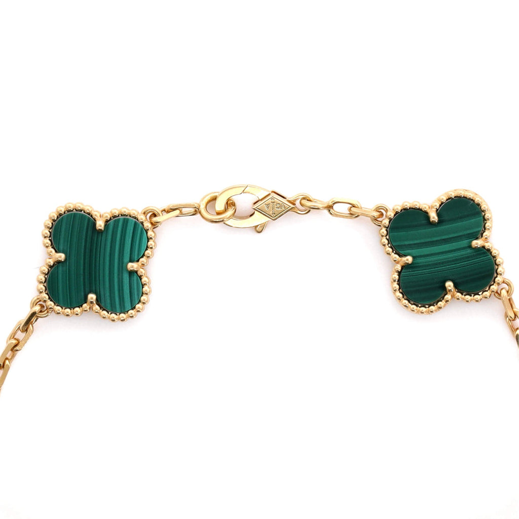 Vintage Alhambra 5 Motifs Bracelet 18K Yellow Gold and Malachite with Diamonds