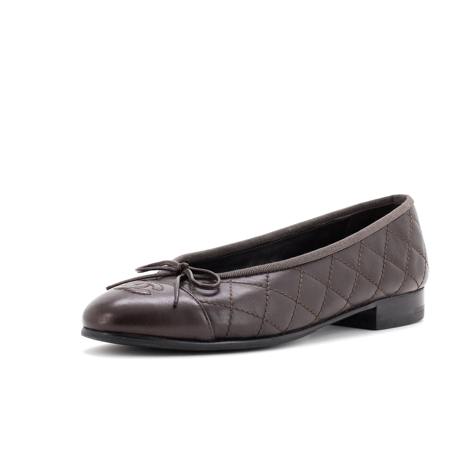 Women's CC Cap Toe Bow Ballerina Flats Quilted Leather