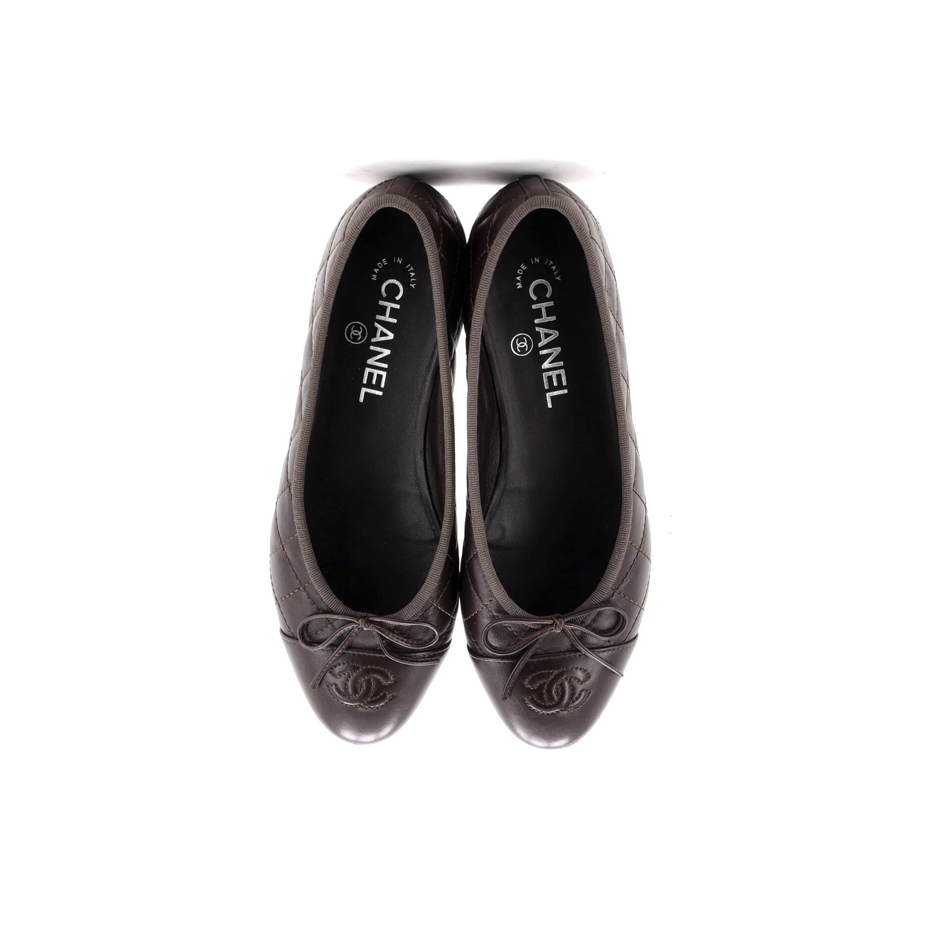 Women's CC Cap Toe Bow Ballerina Flats Quilted Leather