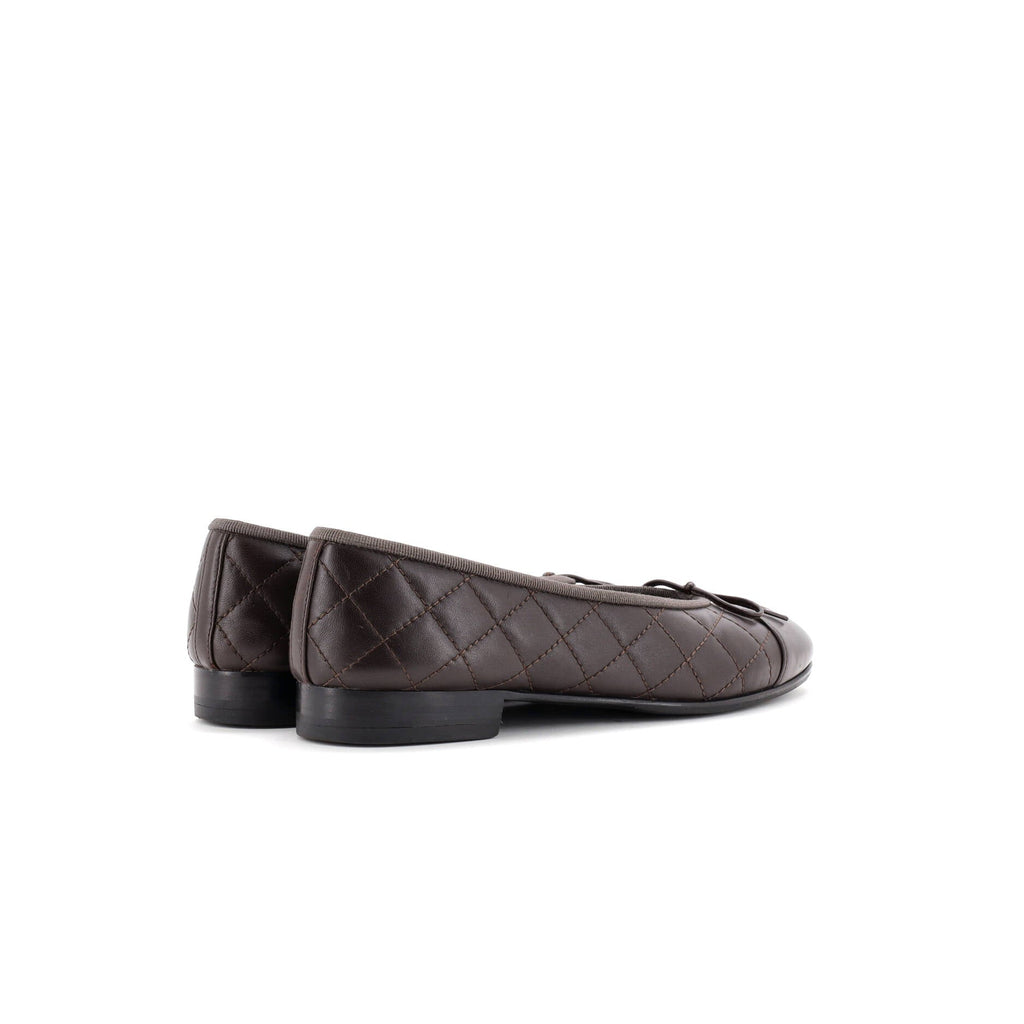 Women's CC Cap Toe Bow Ballerina Flats Quilted Leather