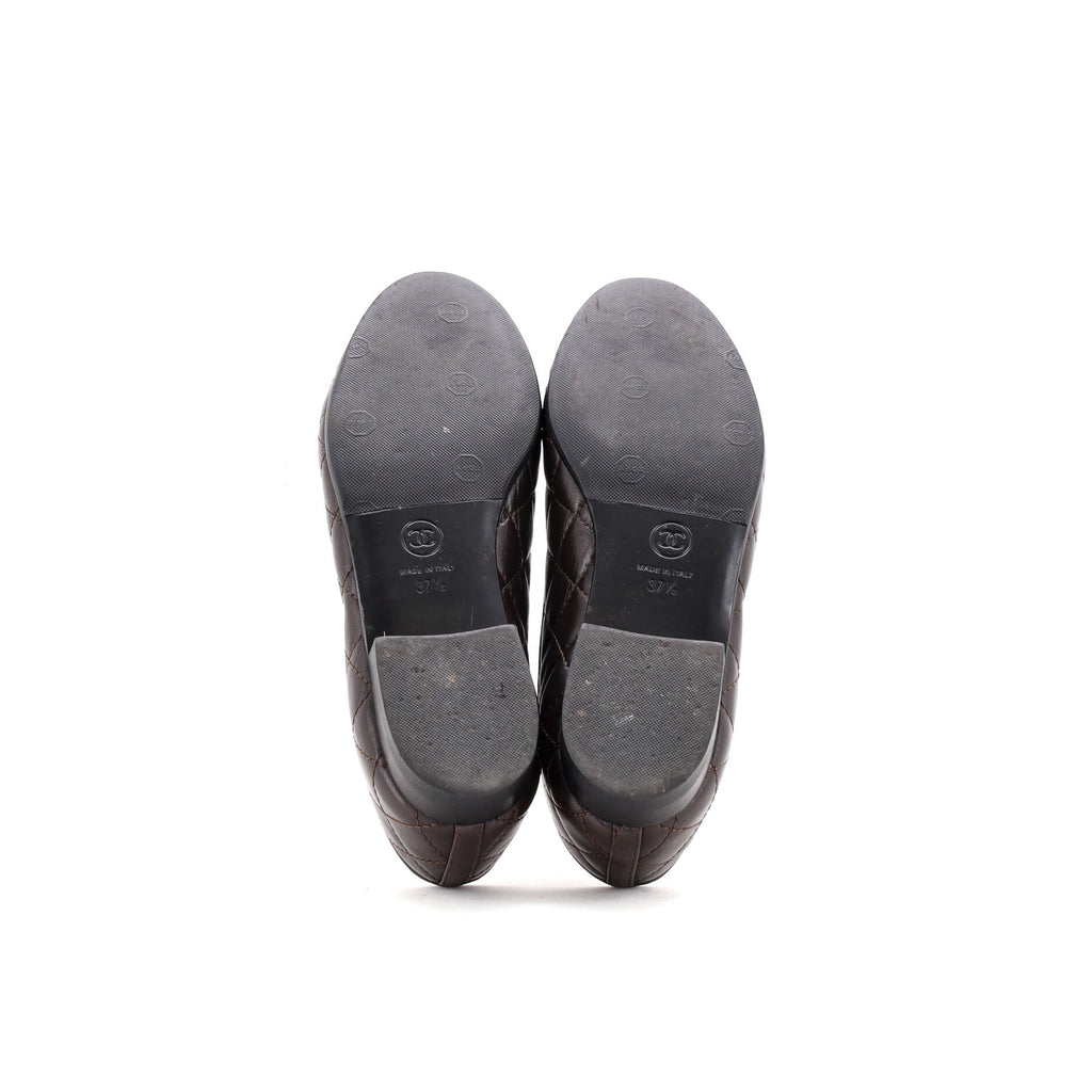 Women's CC Cap Toe Bow Ballerina Flats Quilted Leather