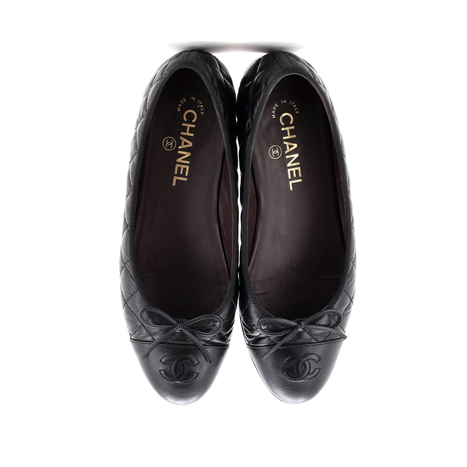Women's CC Cap Toe Bow Ballerina Flats Quilted Leather