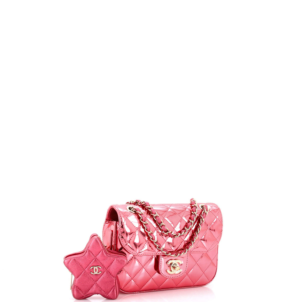 Classic Single Flap Bag with Star Coin Purse Quilted Metallic Leather Mini