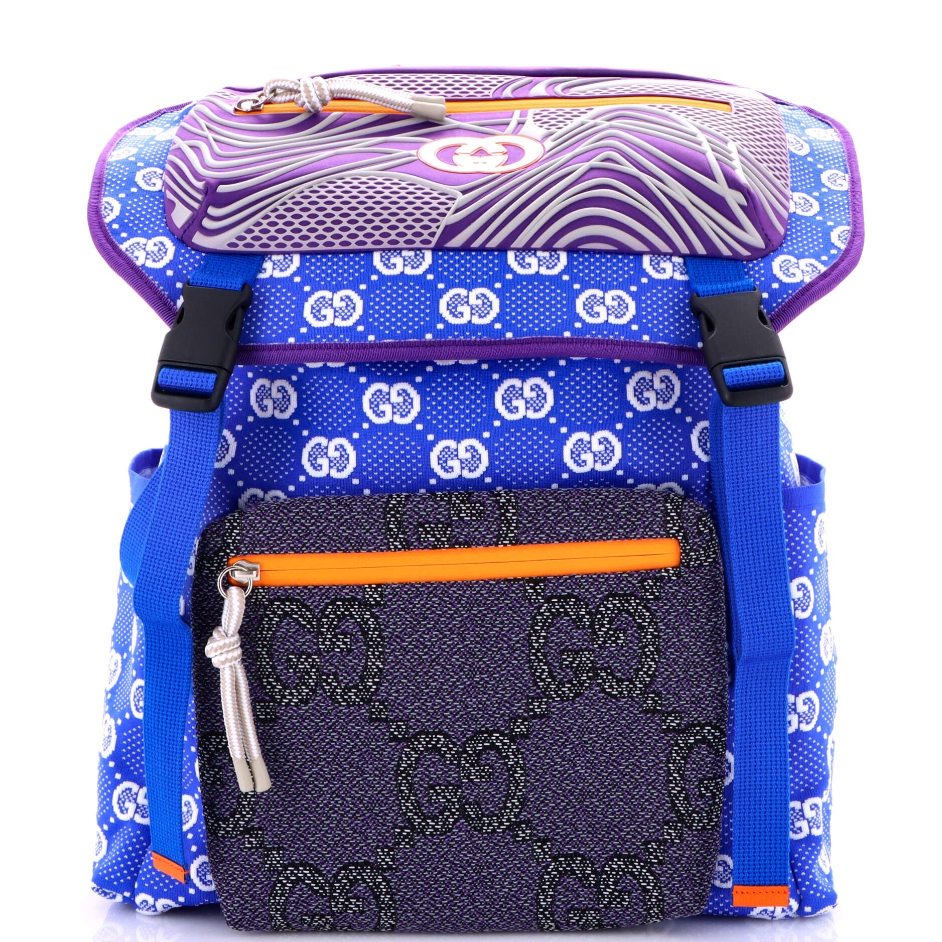 Panelled Double Buckle Backpack GG Jacquard Nylon and Rubber Large