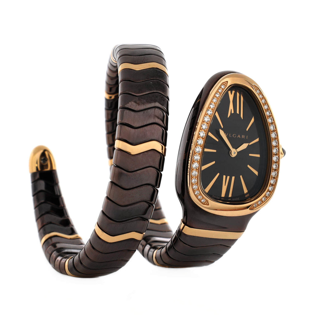 Serpenti Spiga Single Spiral Quartz Watch Ceramic and Rose Gold with Diamond Bezel 23
