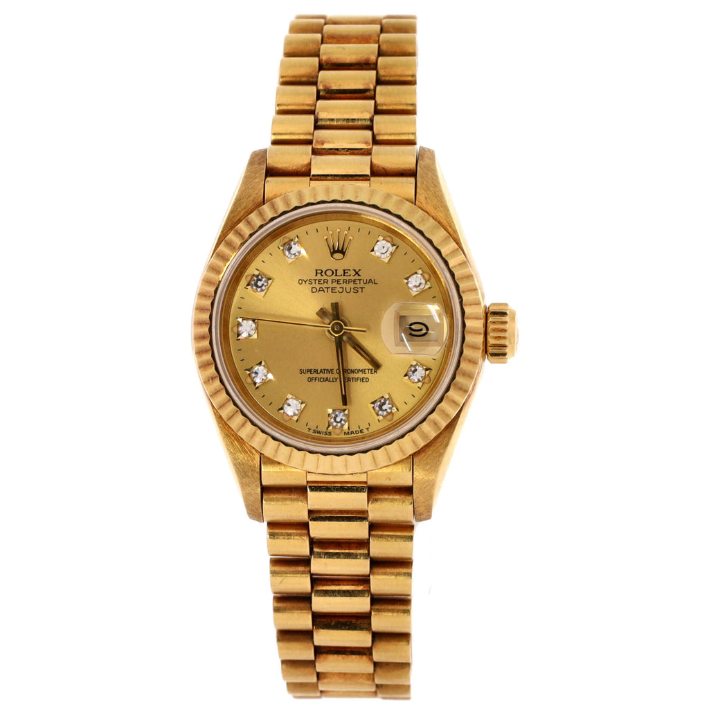 Oyster Perpetual Datejust Automatic Watch Yellow Gold with Diamond Markers 26