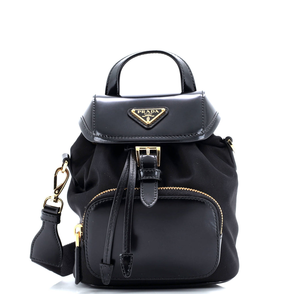 Front Pocket Buckle Backpack Re-Nylon and Spazzolato Leather Mini