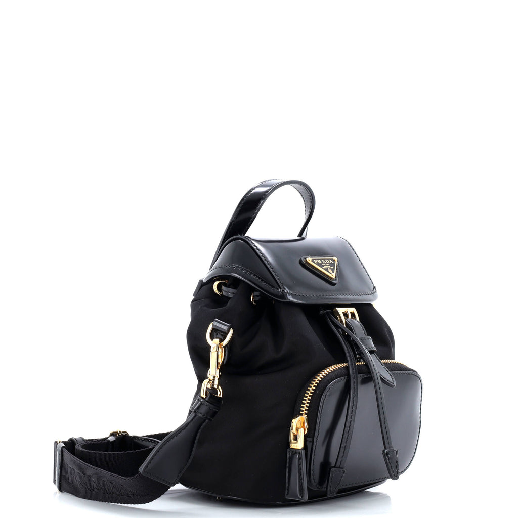 Front Pocket Buckle Backpack Re-Nylon and Spazzolato Leather Mini