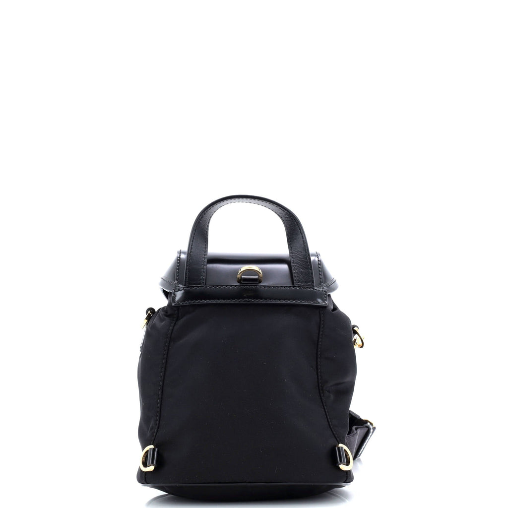 Front Pocket Buckle Backpack Re-Nylon and Spazzolato Leather Mini