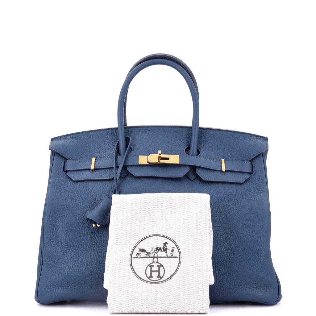 Birkin Handbag Bleu Agate Clemence with Gold Hardware 35