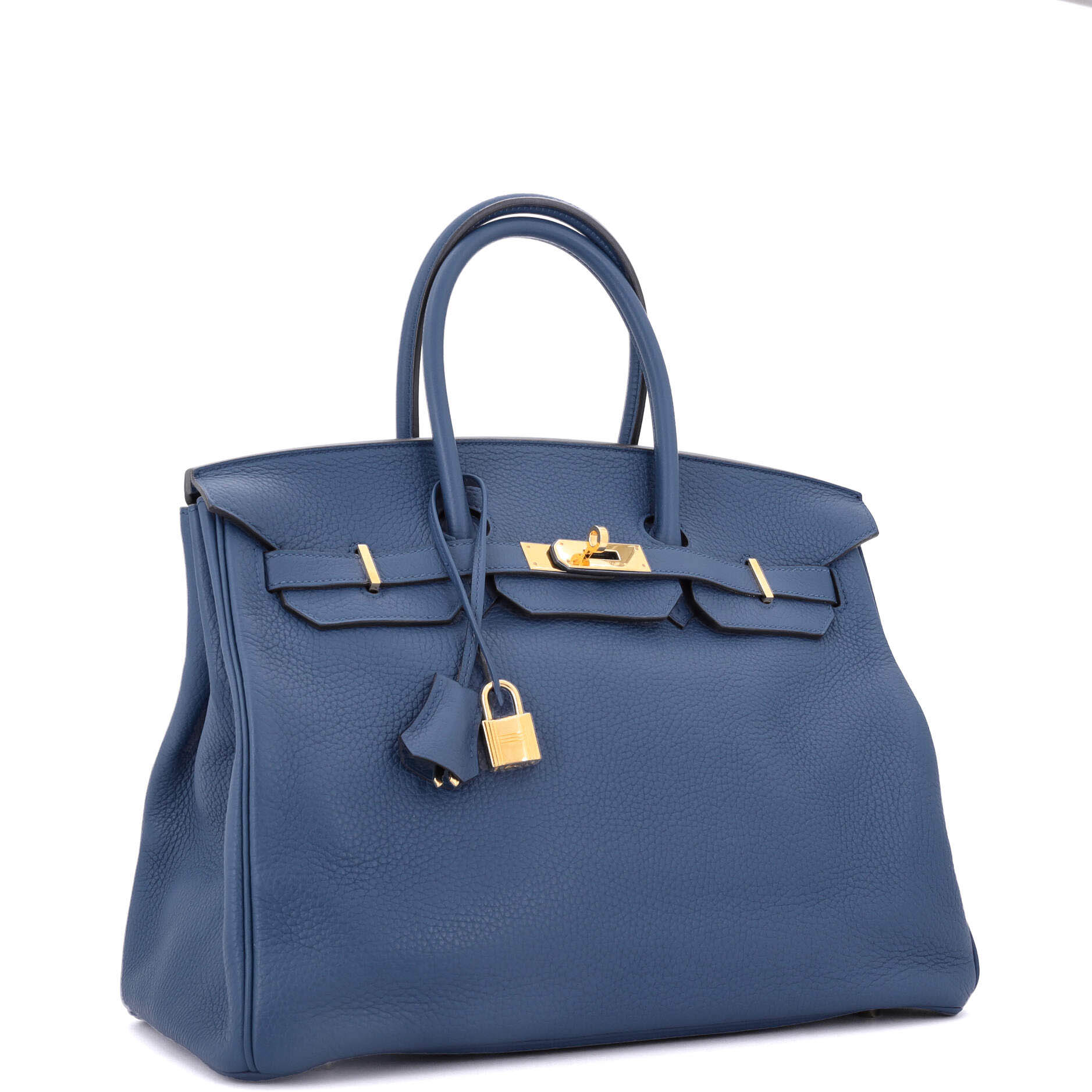 Birkin Handbag Bleu Agate Clemence with Gold Hardware 35