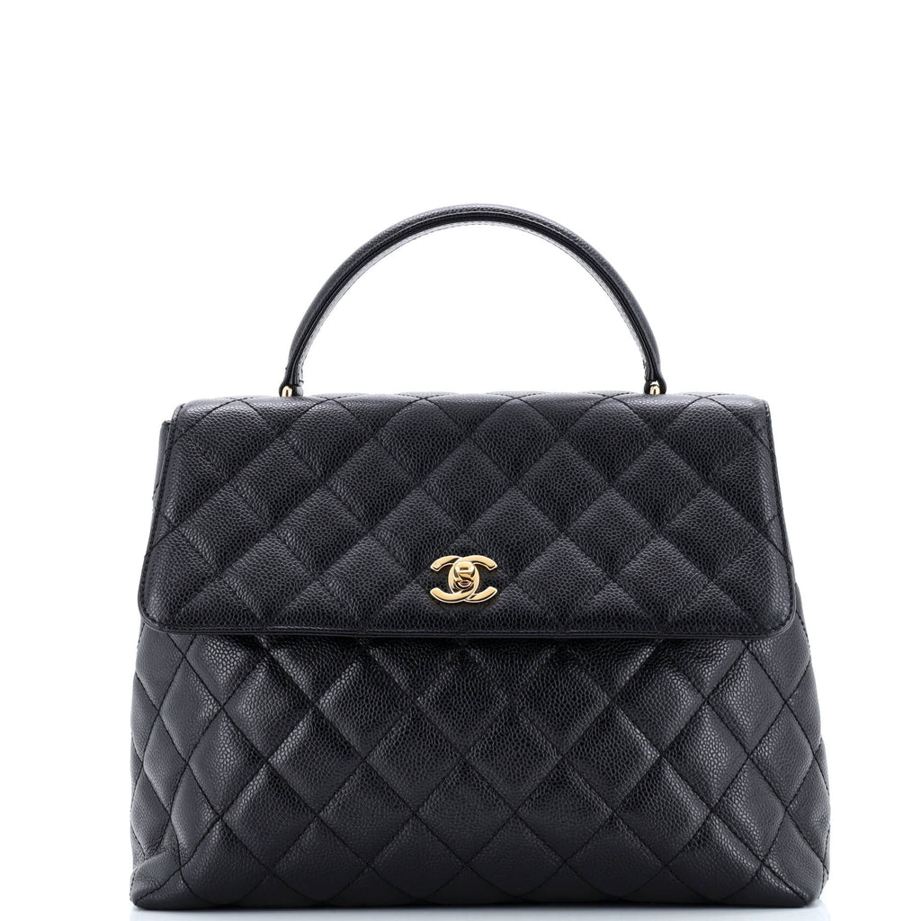 Vintage Classic Top Handle Flap Bag Quilted Caviar Jumbo