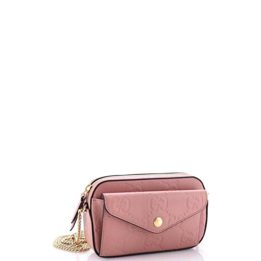 Front Pocket Chain Shoulder Bag Jumbo GG Embossed Leather Super Mini