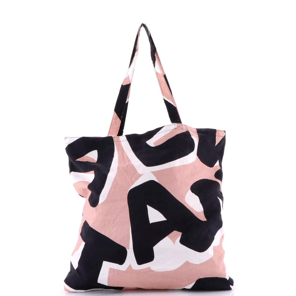 Foldable Tote Bag with Chain Quilted Caviar with Printed Nylon