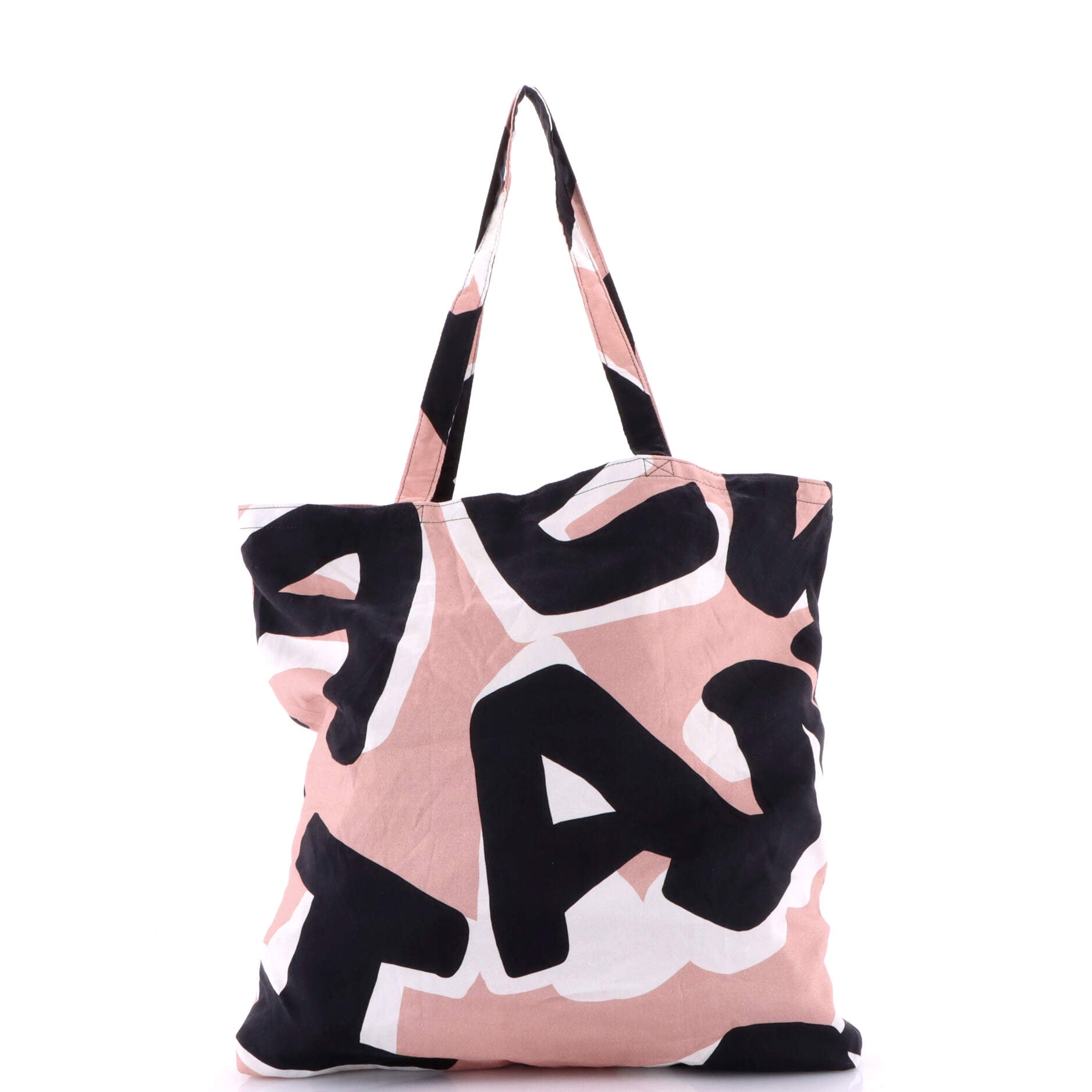 Foldable Tote Bag with Chain Quilted Caviar with Printed Nylon