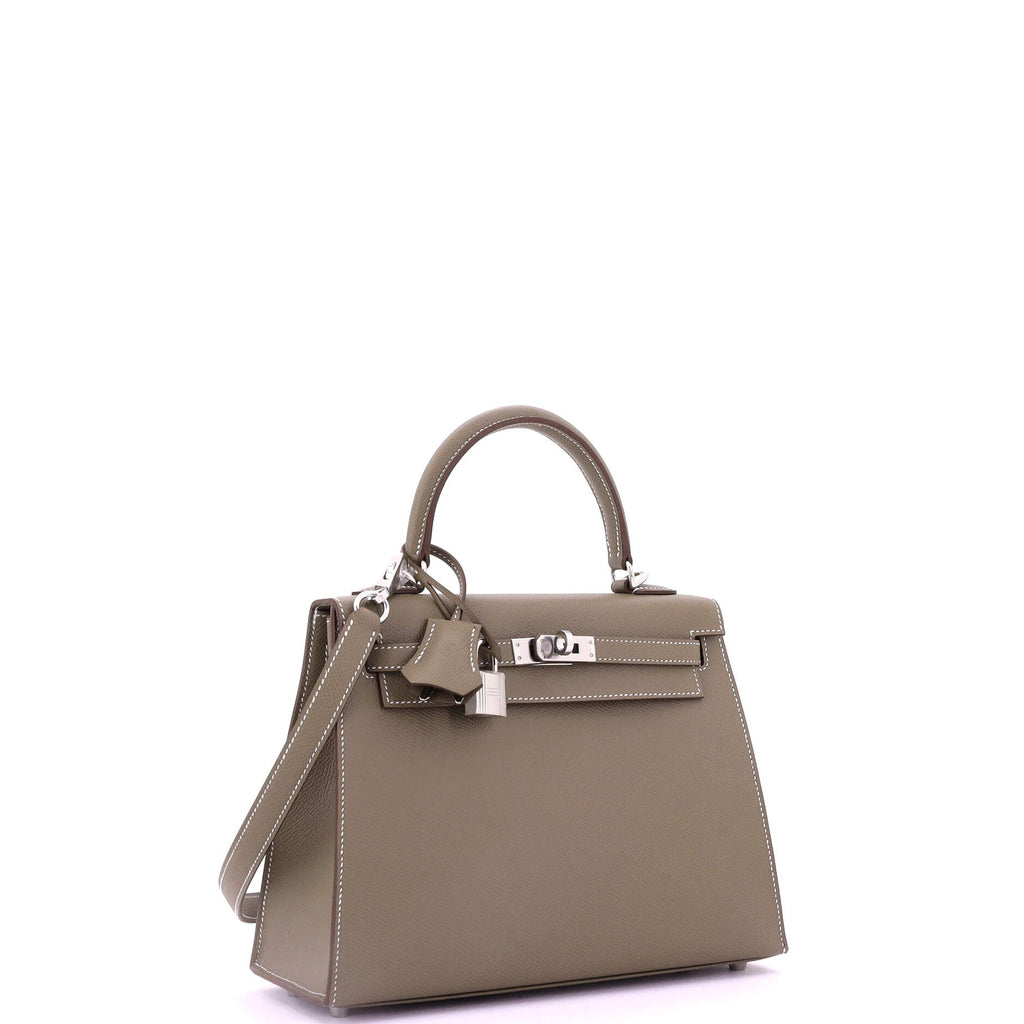 Kelly Handbag Grey Epsom with Palladium Hardware 25