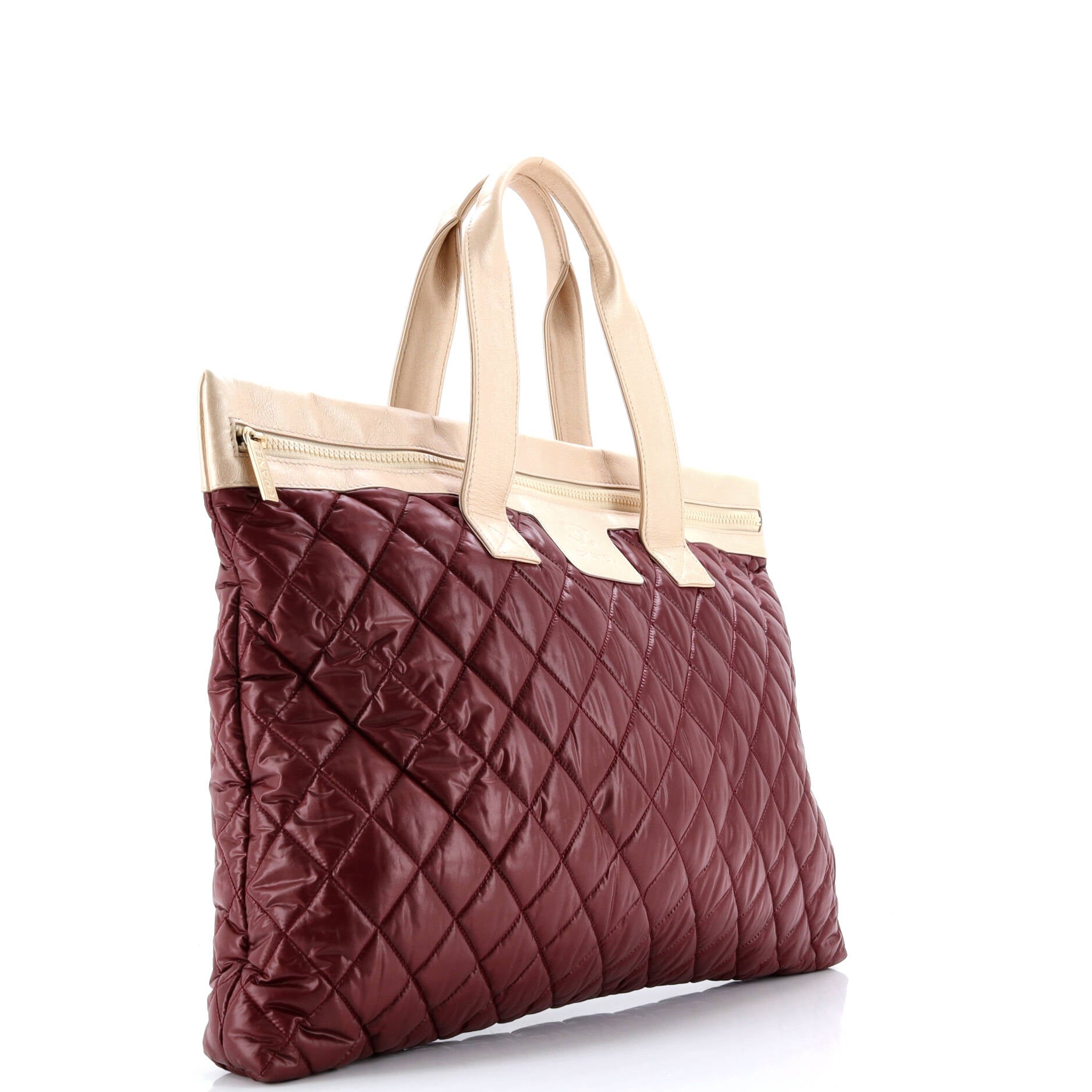 Coco Cocoon Flat Tote Quilted Nylon with Leather Large