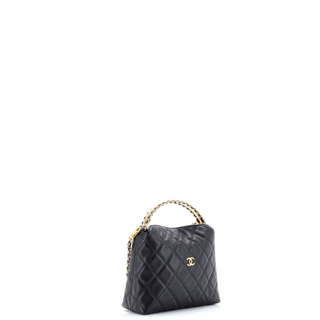 Top Handle Clutch with Chain Quilted Caviar