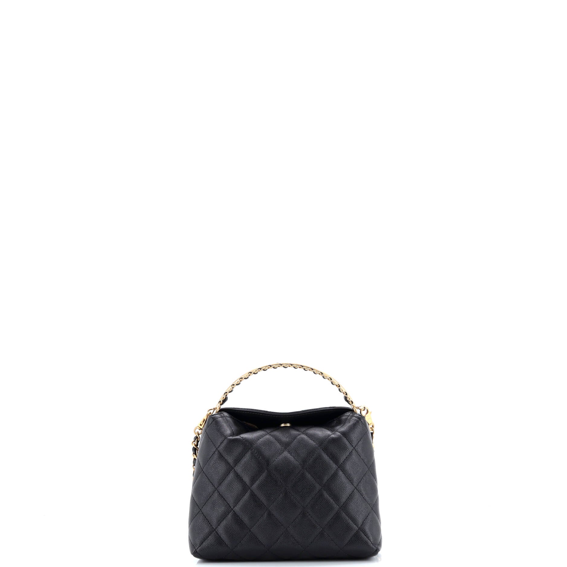 Top Handle Clutch with Chain Quilted Caviar