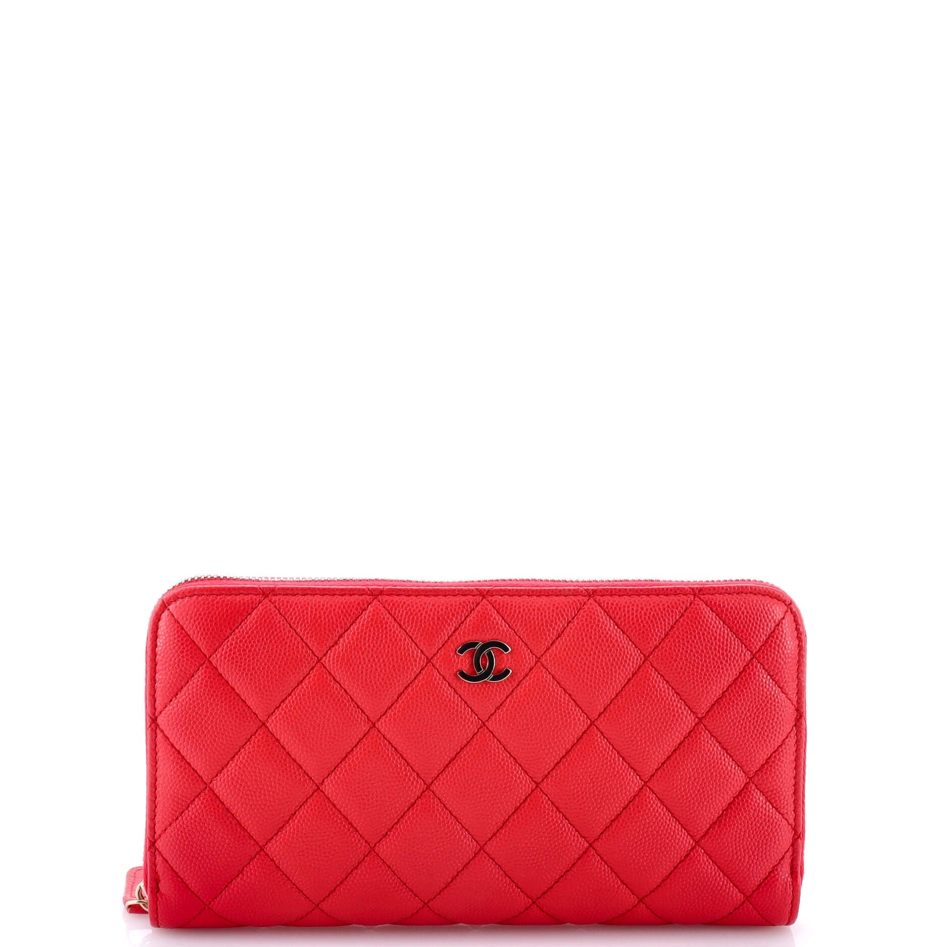 Zip Around Wallet Quilted Caviar Long