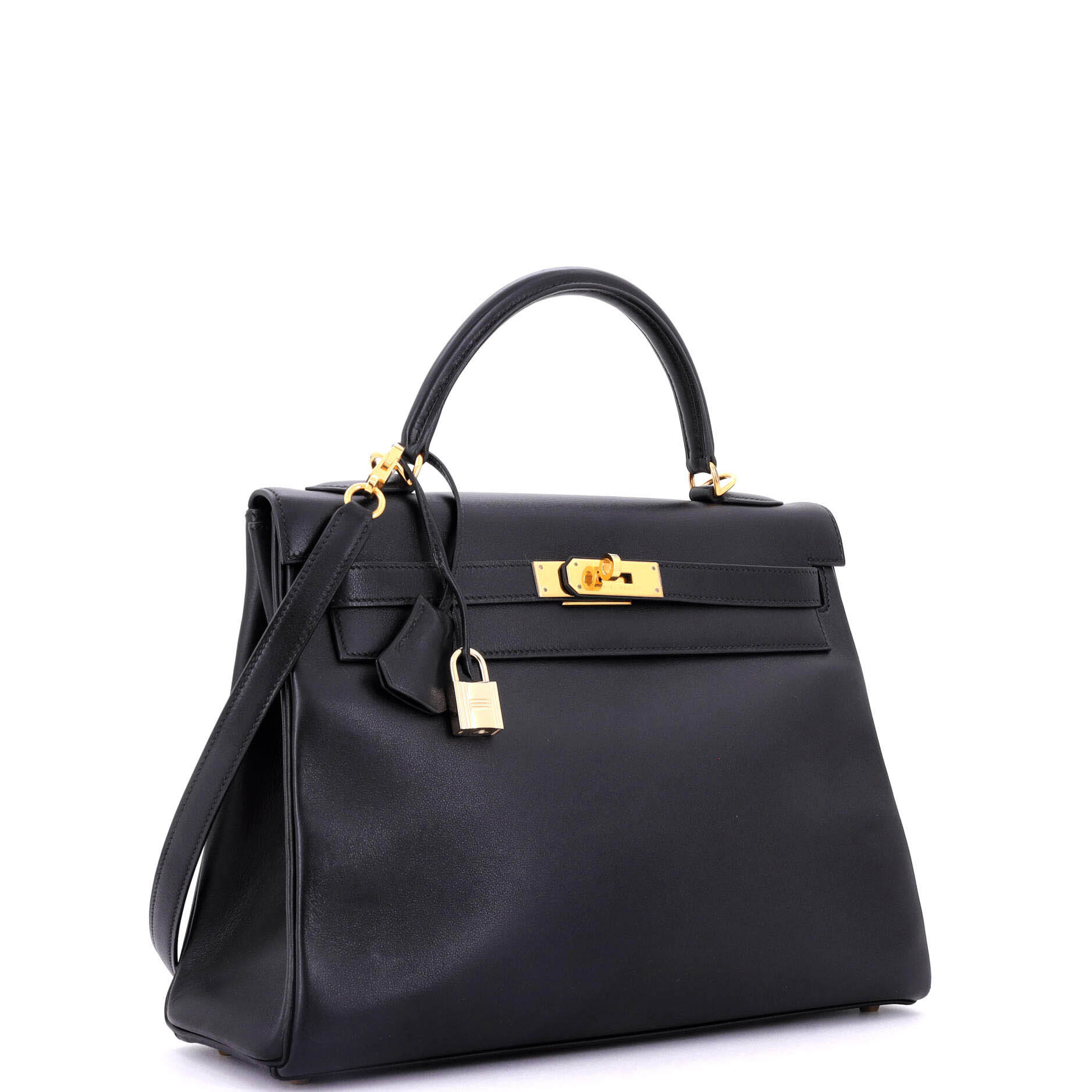 Kelly Handbag Noir Gulliver with Gold Hardware 32