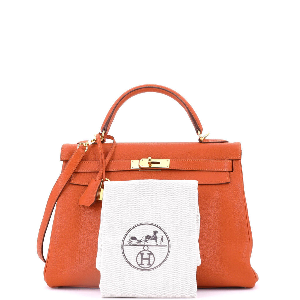Kelly Handbag Orange H Chevre de Coromandel with Gold Hardware 32