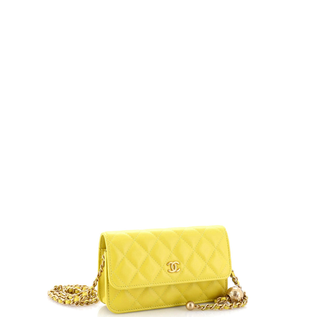 Pearl Crush Flap Phone Holder with Chain Quilted Lambskin
