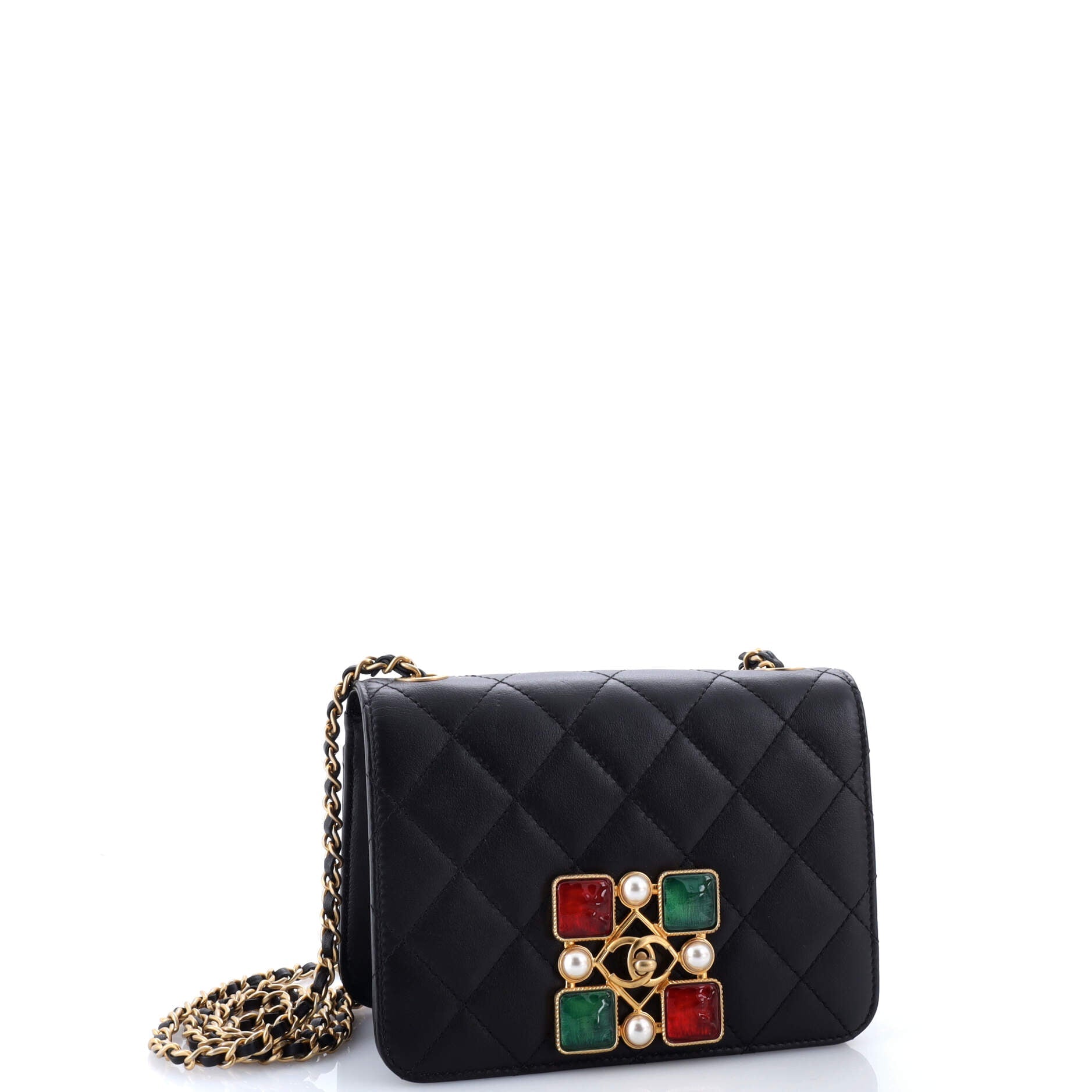 Resin and Pearl CC Full Flap Bag Quilted Calfskin Small