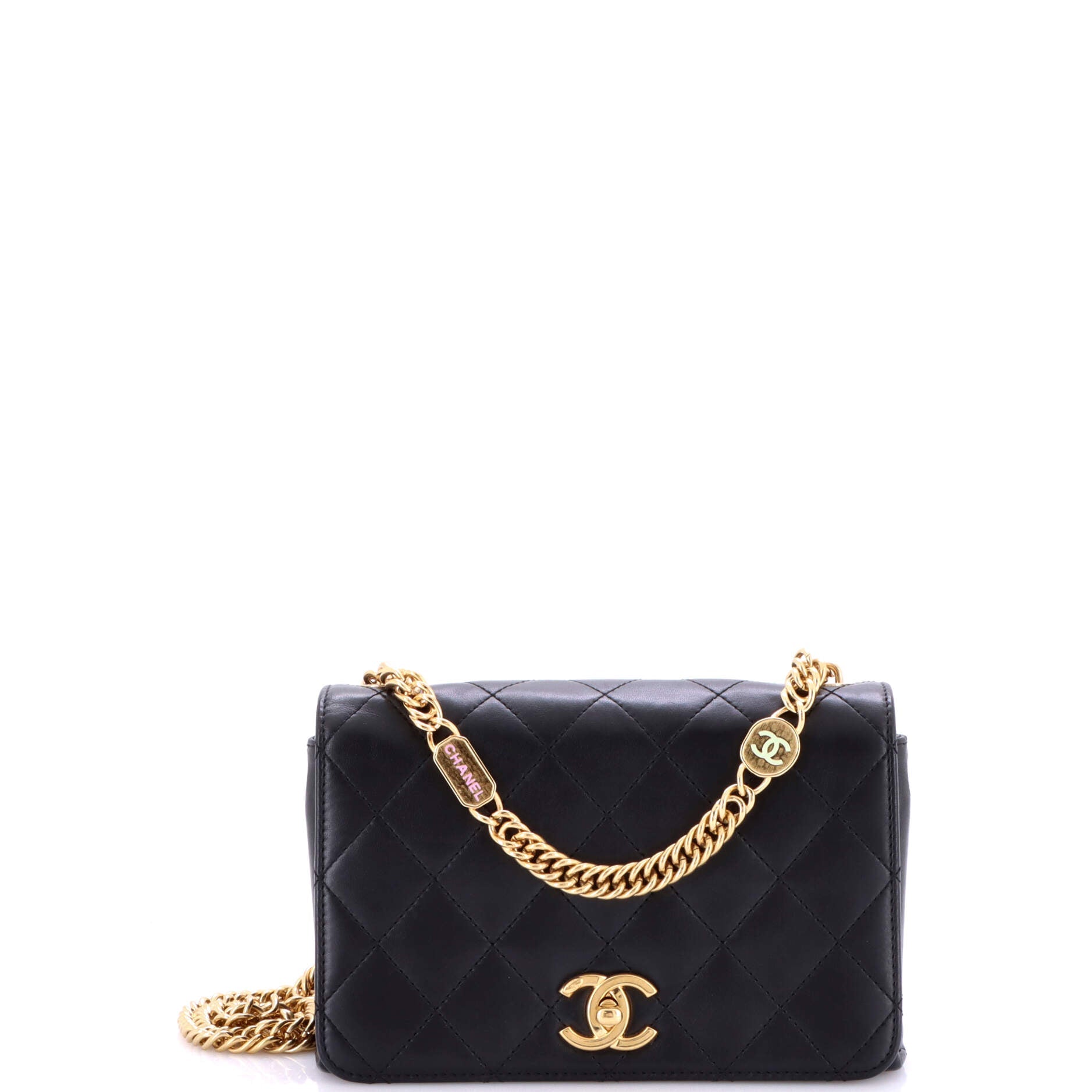 Logo Enamel Full Flap Bag Quilted Lambskin Mini