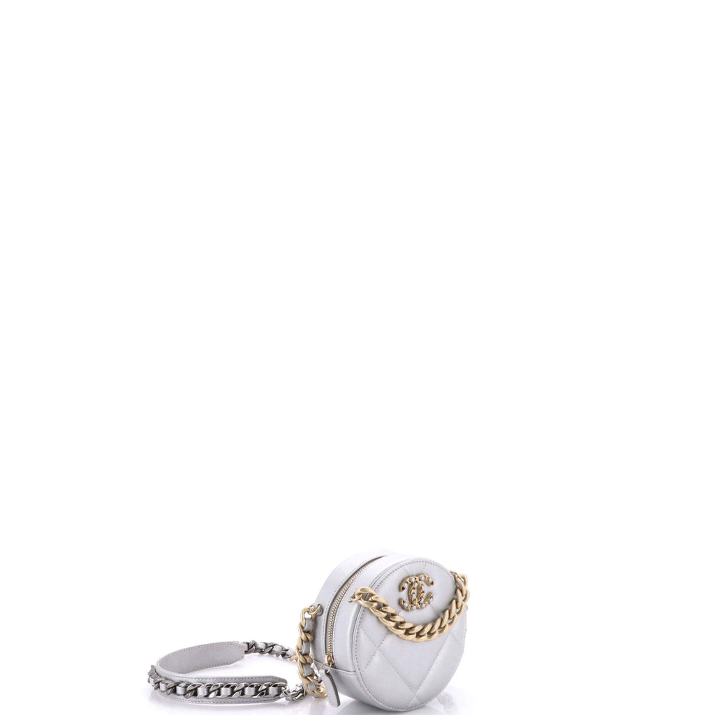 19 Round Clutch with Chain Quilted Leather